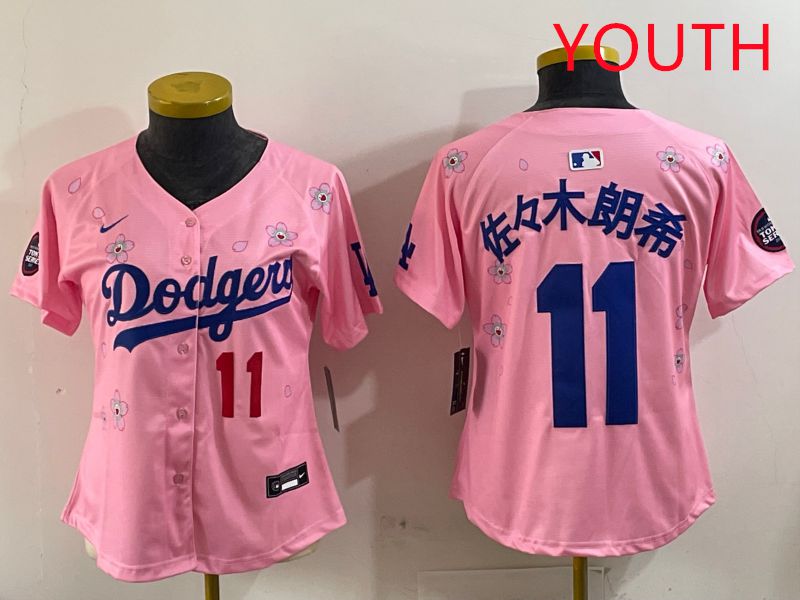 Youth Los Angeles Dodgers #11 R.Sasaki Pink Sakura Edition 2025 Nike MLB Jersey style 2